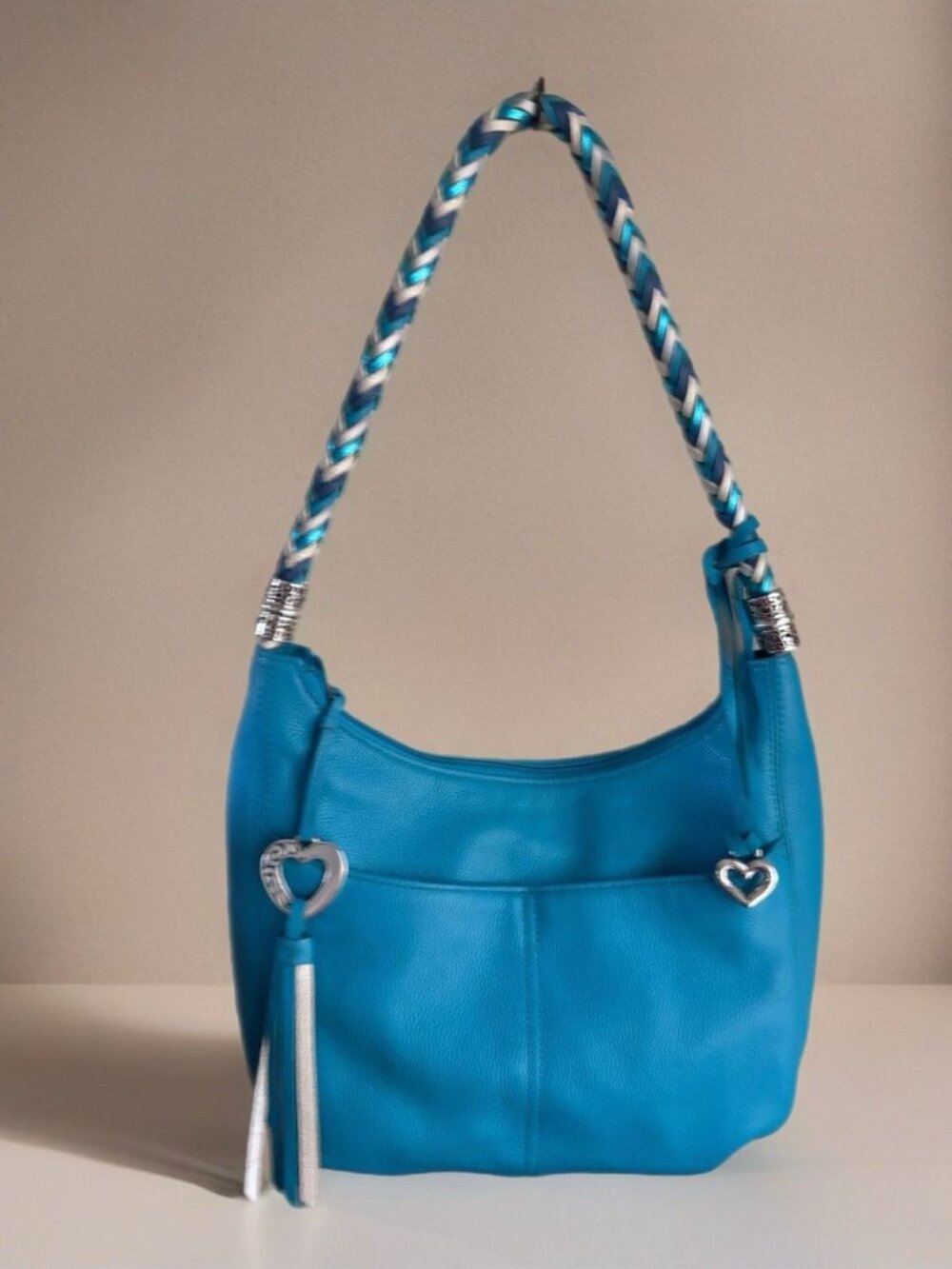 Brighton Barbados Turquoise Blue Leather Hobo Bag Purse Excellent Condition